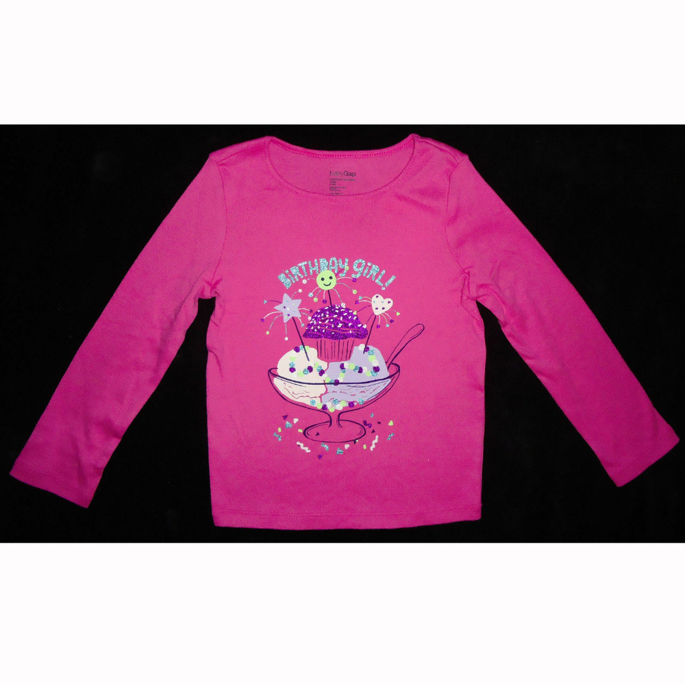 Baby Gap NWT 3rd Birthday Girl Cake Sundae Glitter Shirt